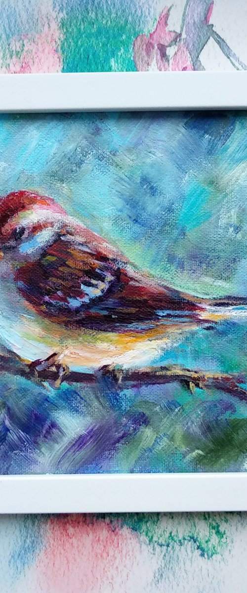 Sparrow Garden Birds Nature Art by Anastasia Art Line