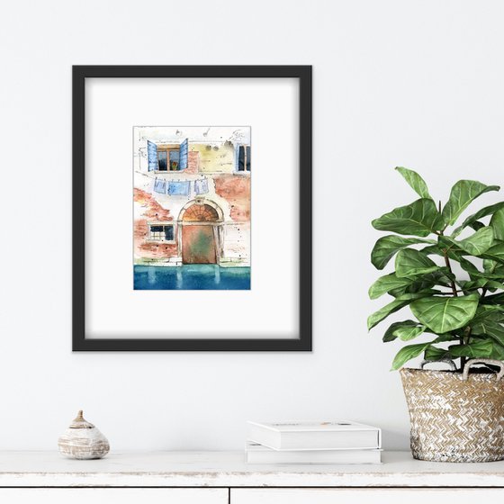 Old house in Venice. Original watercolor artwork.