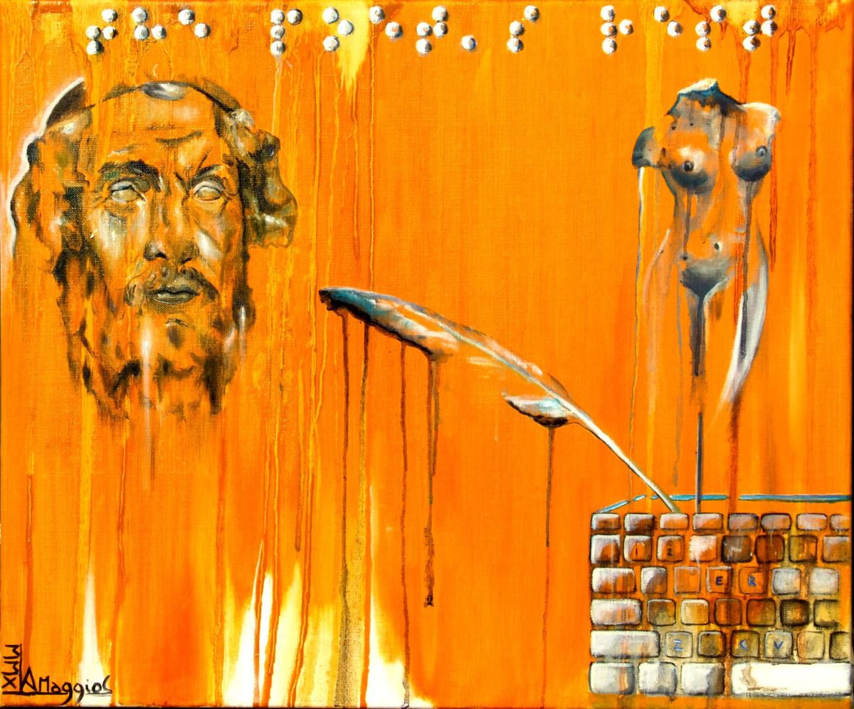 Surrealistic Portrait Oil Painting By Antonio Maggio Carluccio, 20 X 16, The Poet