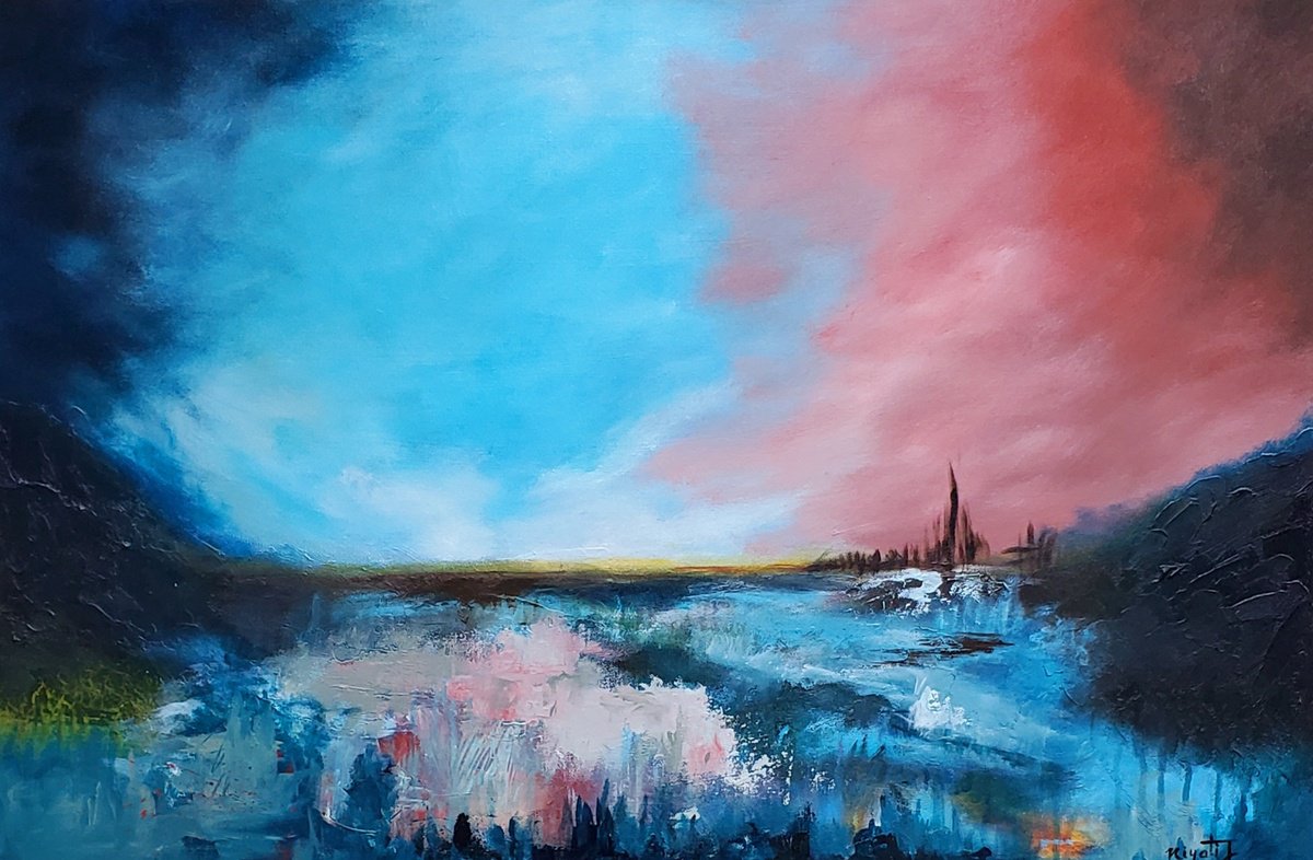 Impressionistic Landscape Acrylic Painting By Niyati Jiwani, 36 X 24", Quite Morning, Original Artwork