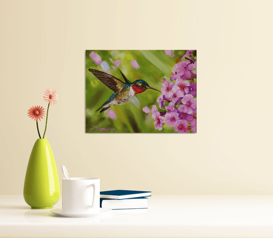 Hummingbird and Pink Blossoms
