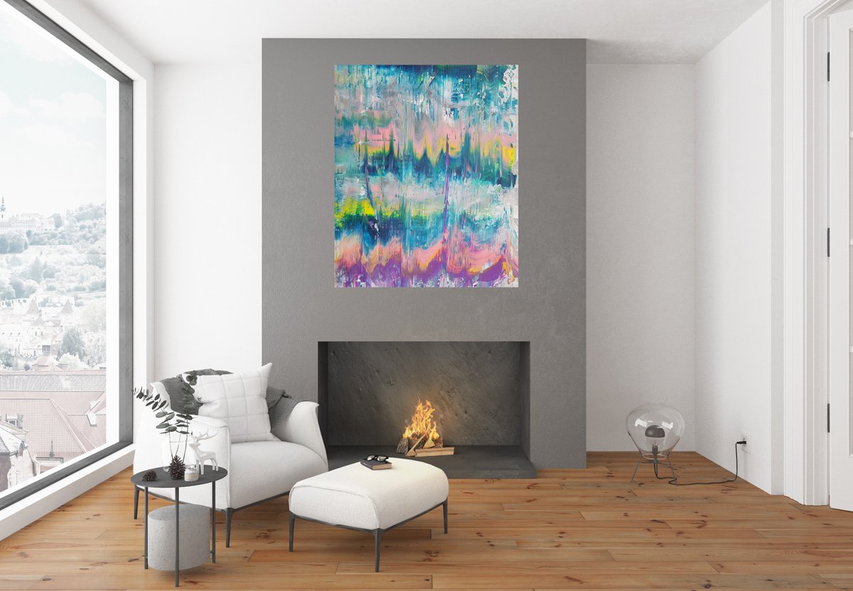 On the waves of happiness - large colorful abstract painting by Ivana Olbricht