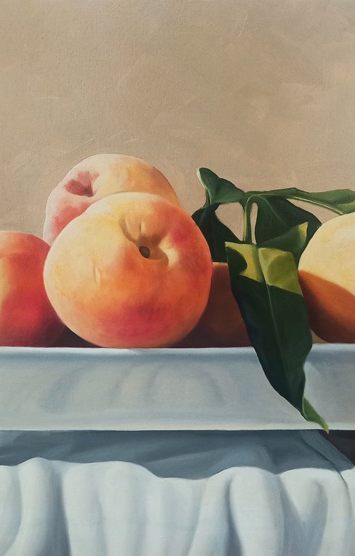 Still life with peaches-2   (40x60cm, oil painting, ready to hang) by Tamar Nazaryan
