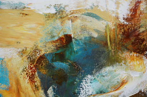 Yellow and blue Abstract Painting ready to hang - Sea caves (24" x 72" - 60 cm x 182 cm)