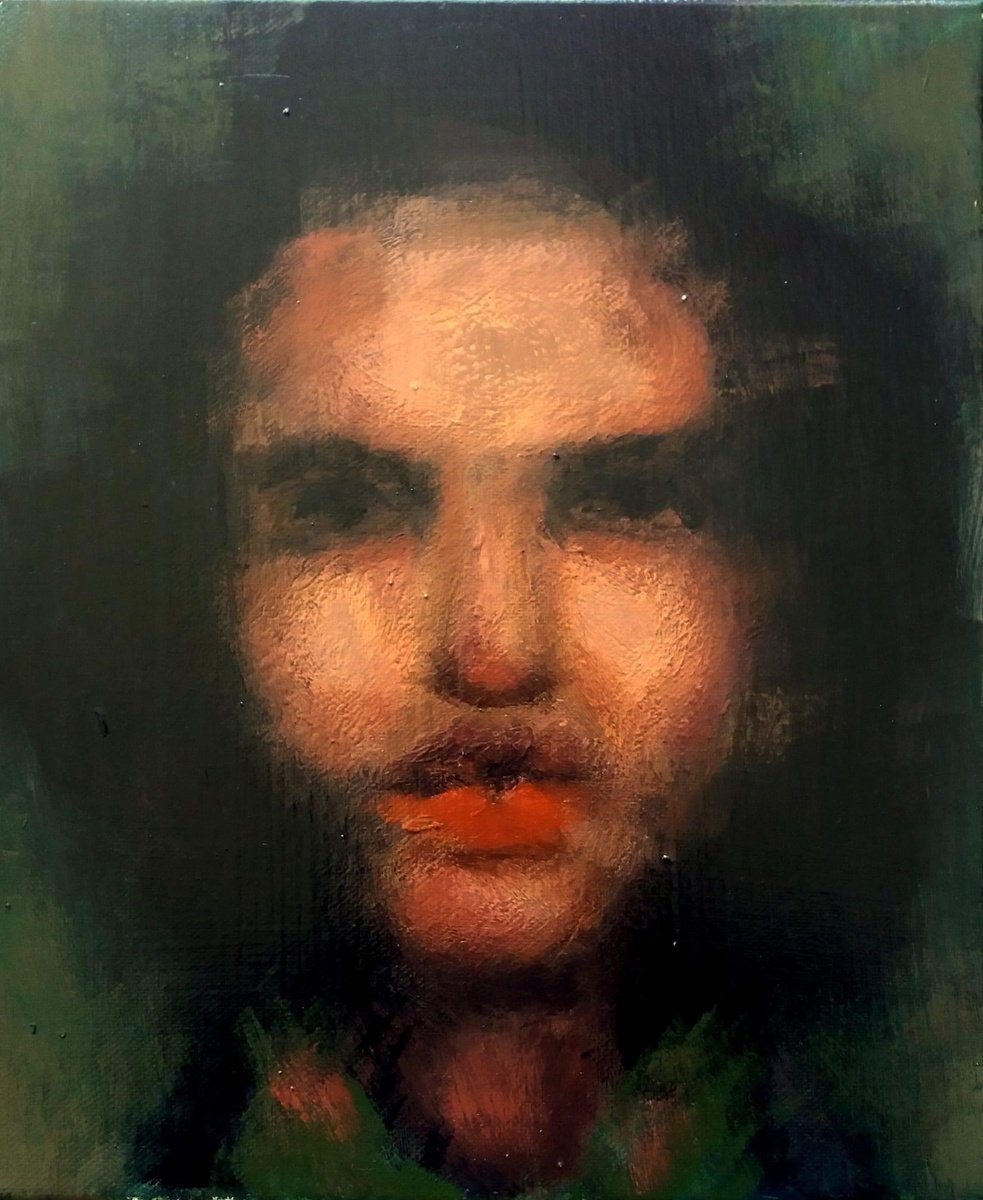 Impressionistic Portrait Oil Painting By Nikola Gulev, 10 X 12", "Musing", Original Artwork