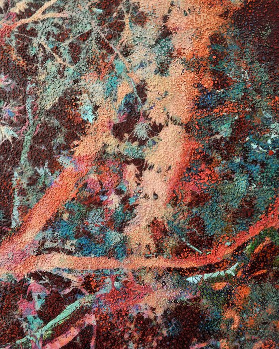 Oxidized burgundy tree leaves