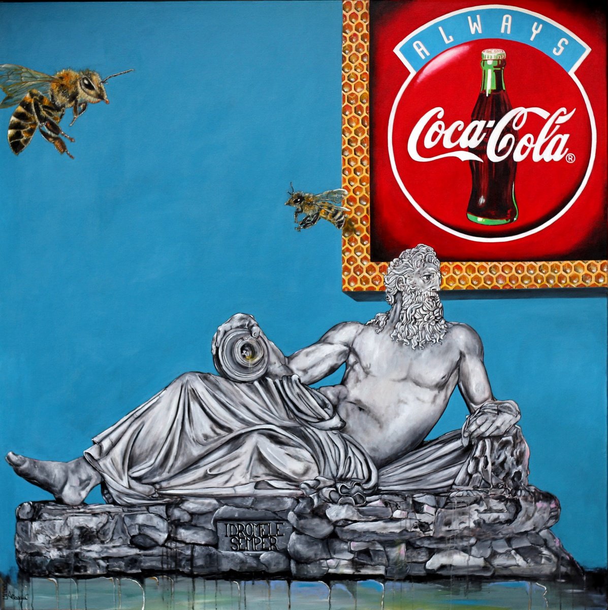 Surrealistic Animal Oil Painting By Antonio Maggio Carluccio, 63 X 63, Idromele Semper 2, Original Artwork