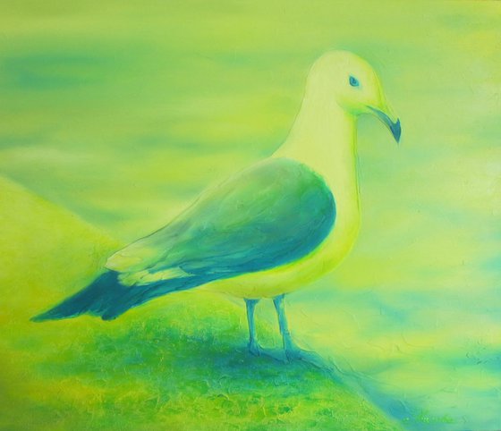 Seagull (lemon sunglasses), 70x60 cm, original oil painting, Free shipping