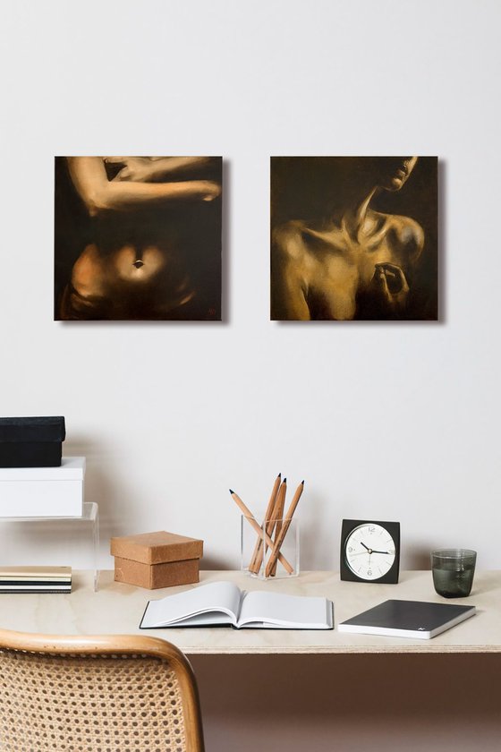 Truth and Lie - Concept Dark Nude Diptych