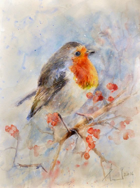 ROBIN AND SNOW original watercolour