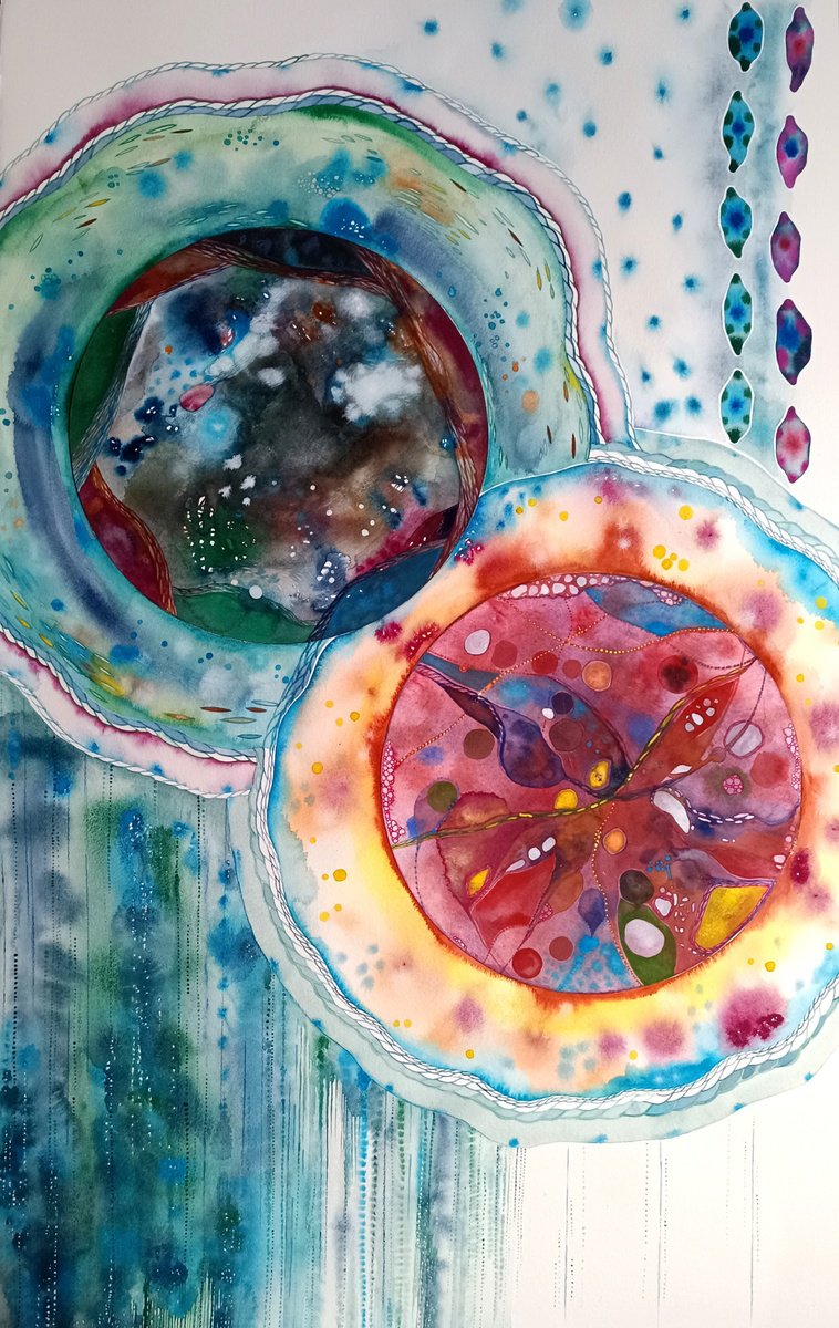 Organic Abstract Watercolour By Ilaria Finetti, 26 X 41, Bollefiori 4, Original Artwork