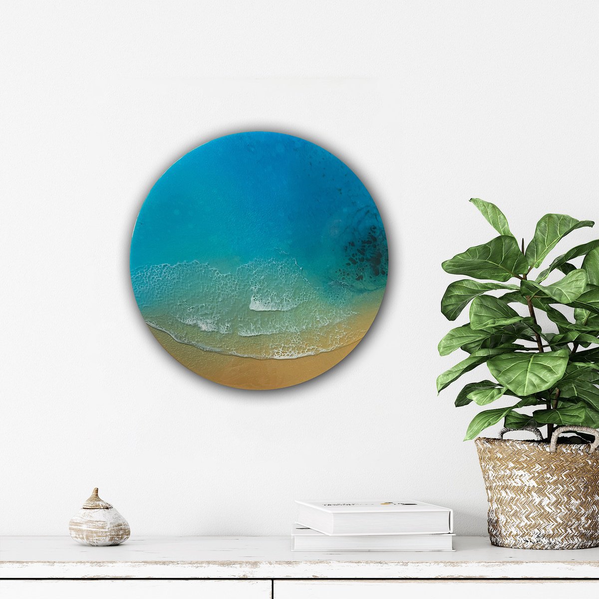 Photorealistic Landscape Painting By Ana Hefco, 15 X 15, Round Ocean #69, Original Artwork
