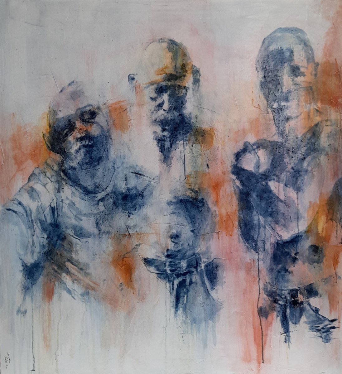 Portrait Oil Painting By Sylvaine Catoire, 29 X 31", Sunset Place 2, Original Artwork