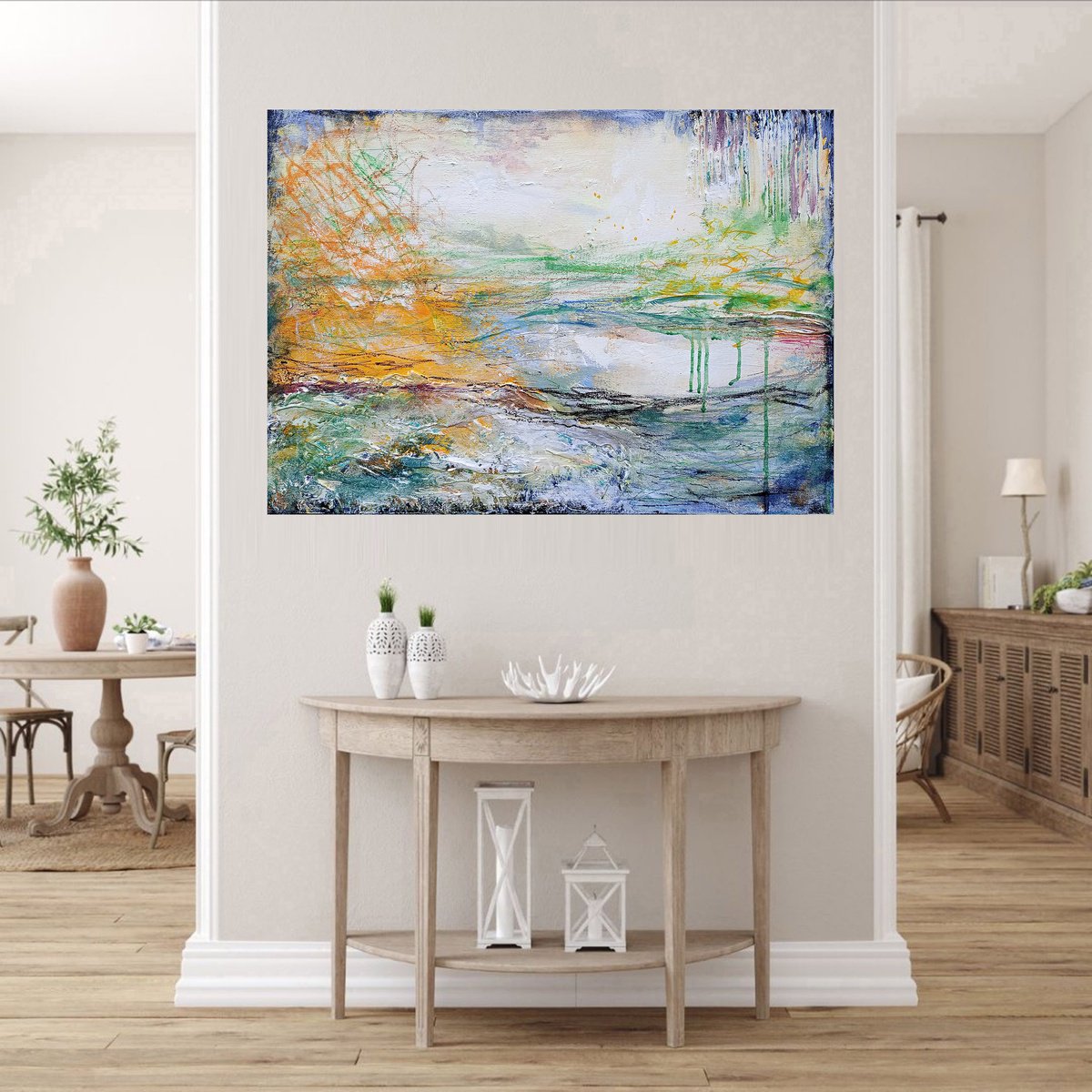 Organic Abstract Acrylic Painting By Susan Wooler, 28 X 20", Journey To The Unknown, Original Artwork