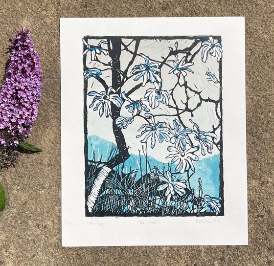 Linocut Print - The Melt - Magnolia Blossom Contemporary Print