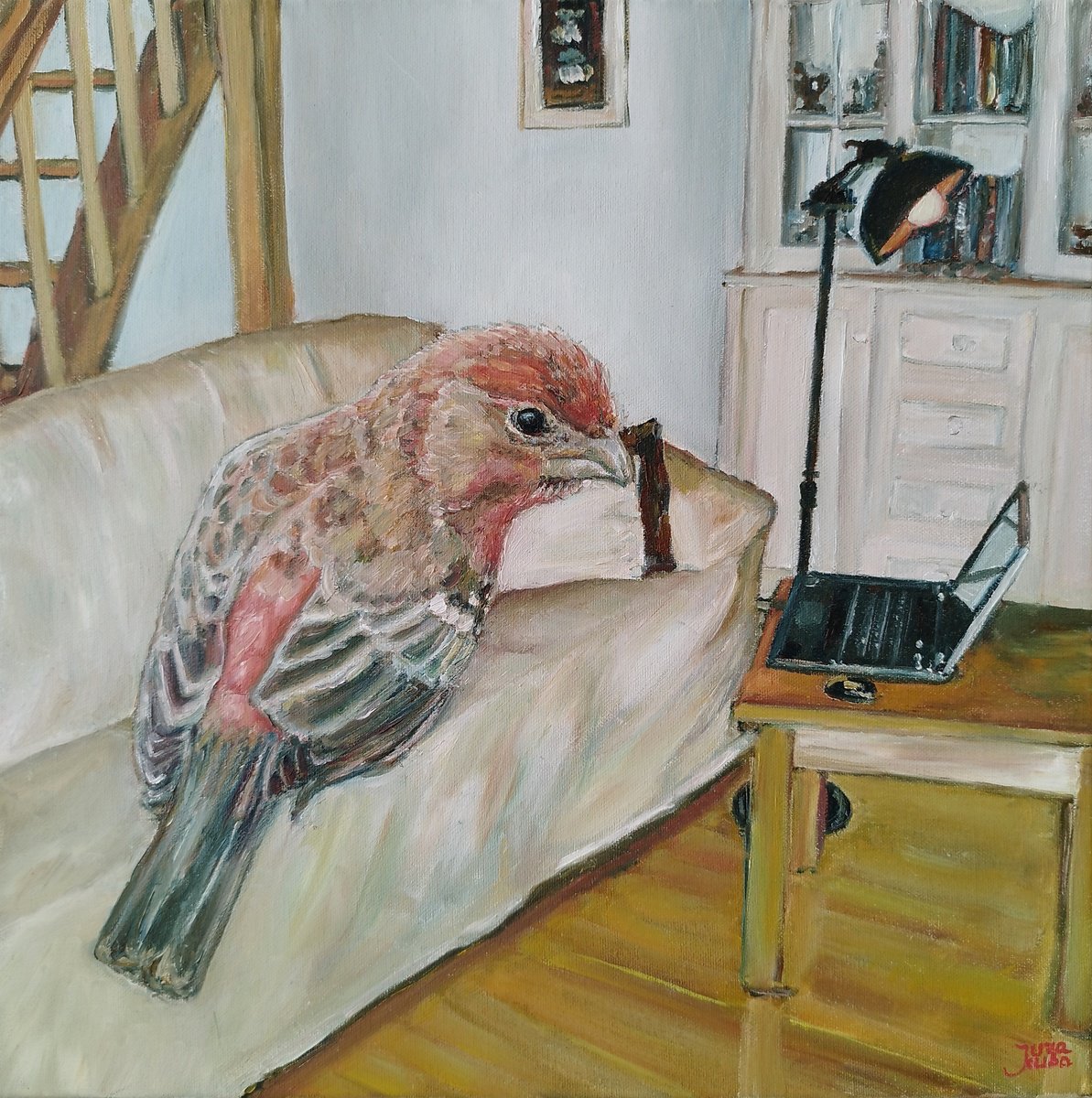 Photorealistic Oil Painting , Bird At Home By Jura Kuba Art, 16 X 16, Artwork For Sale On Artfinder