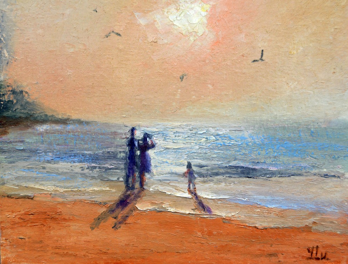 Expressive Landscape Oil Painting By Elena Lukina, 12 X 9, During Sunset, Original Artwork