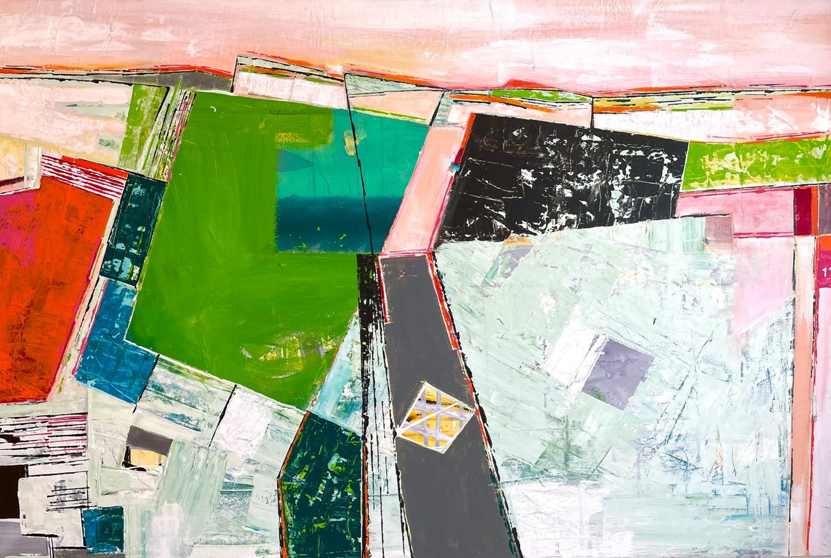 Geometric Abstract Acrylic Painting By Randi Antonsen, 59 X 39", The Shadow Out Of Time, Original Artwork