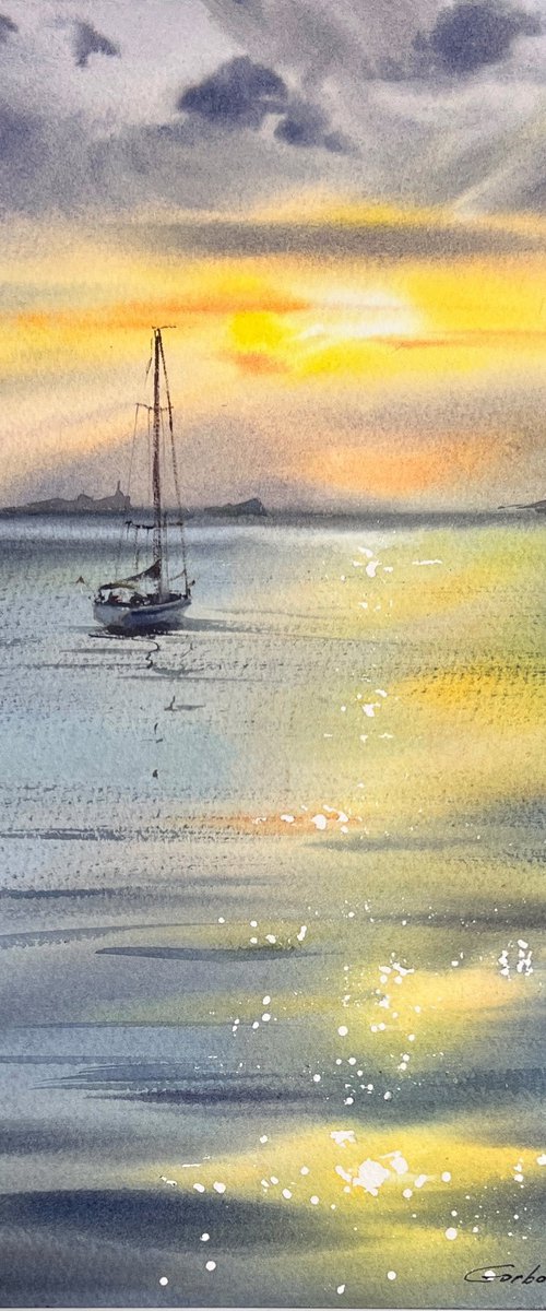 Yacht in Golden Light by Eugenia Gorbacheva