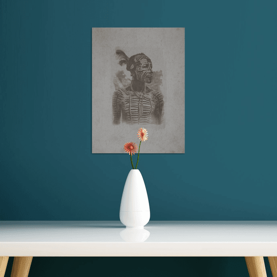 Cyanotype Print, Tea Toned, African tribal body painting, wall Art Photography