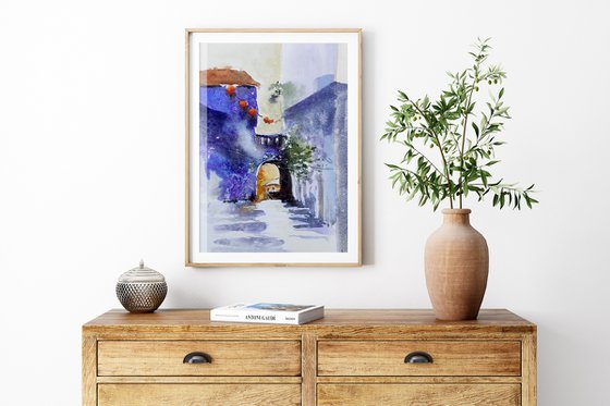 South of France Cityscape Original Watercolour Painting
