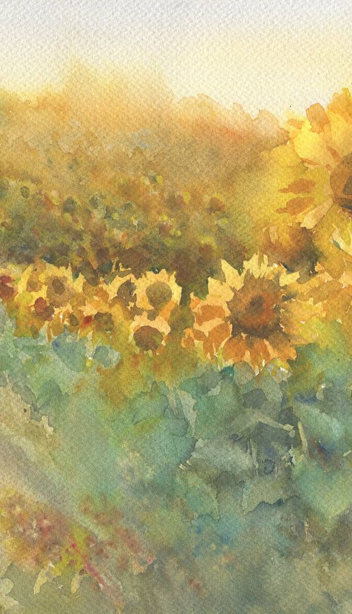 The sunflower swing / ORIGINAL watercolor 12,2x9,1in (31x23cm) by Olha Malko