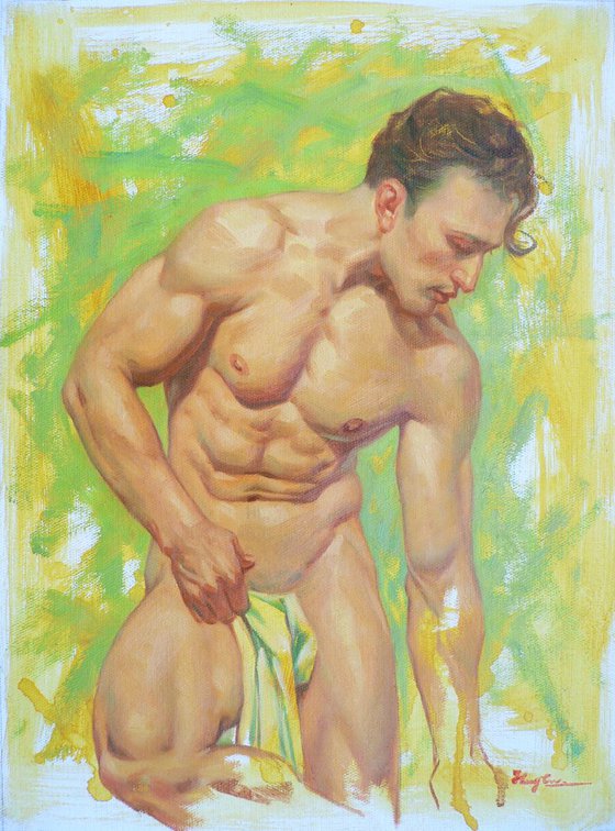 OIL PAINTING BODY ART MALE  NUDE#16-7-24