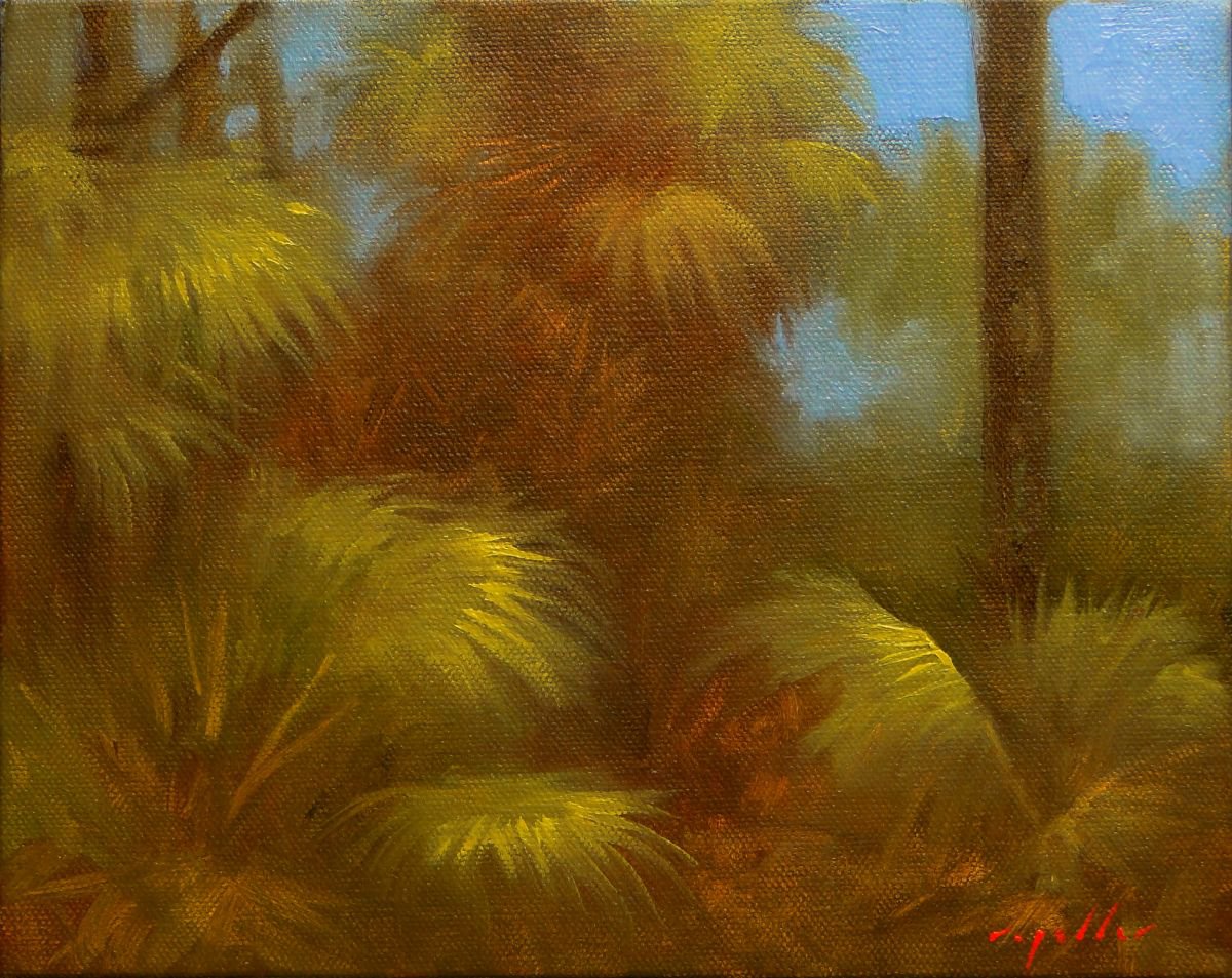 Impressionistic Landscape Oil Painting By Rick Paller, 10 X 8", Palmettos By The Bay #2, Original Artwork