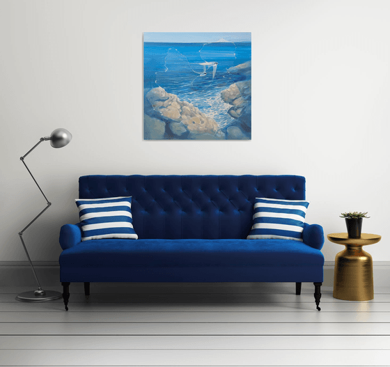 Enchanted, a blue seascape with birds