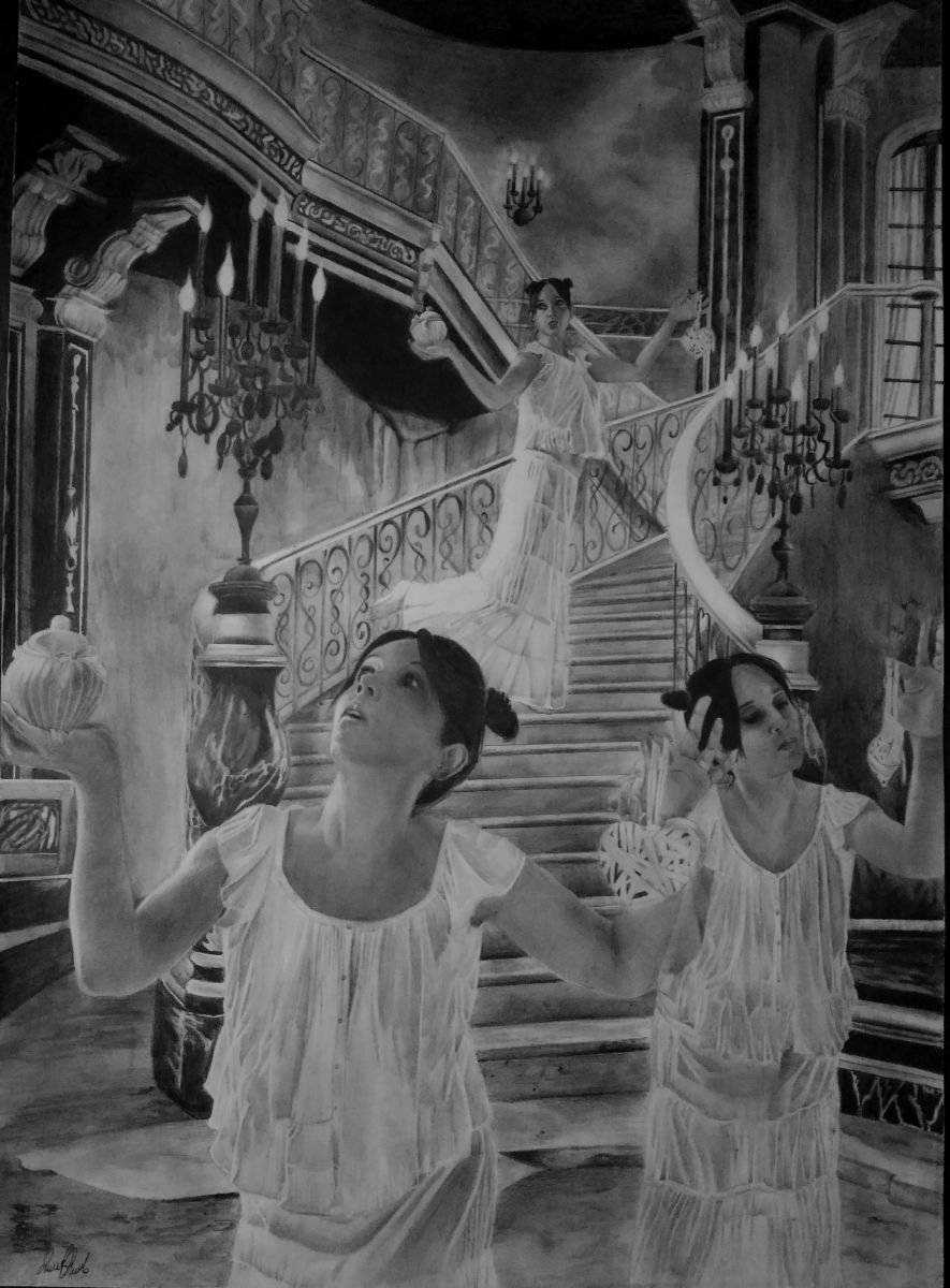 Photorealistic Portrait Pencil Drawing By Laura Muolo, 20 X 28", Un Due Tre ... Stella!, Original Artwork