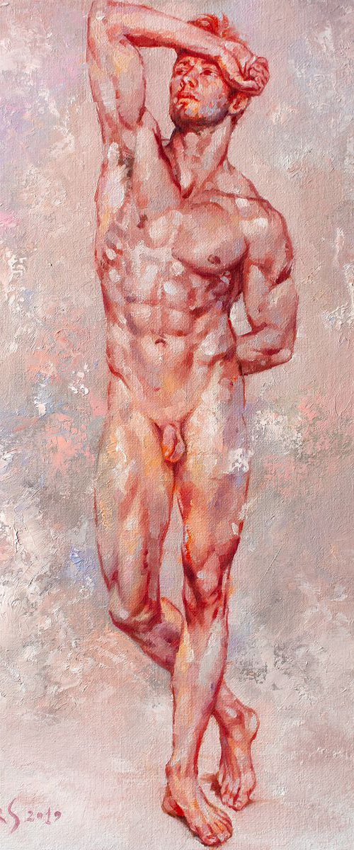 A Study of a Standing Nude Male Model #2 by Yaroslav Sobol - (Modern Impressionistic Figurative Oil painting of a Man Gift Home Decor) by Yaroslav Sobol