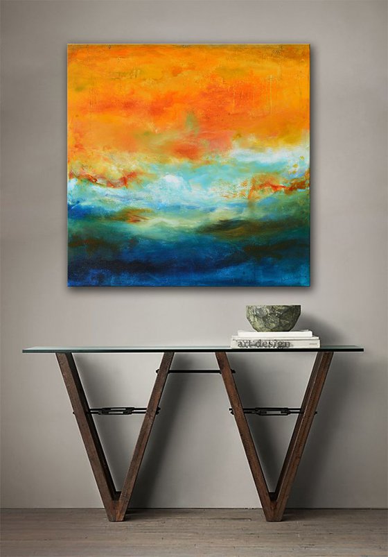 Abstract blue and yellow painting - Skyline over Pacific