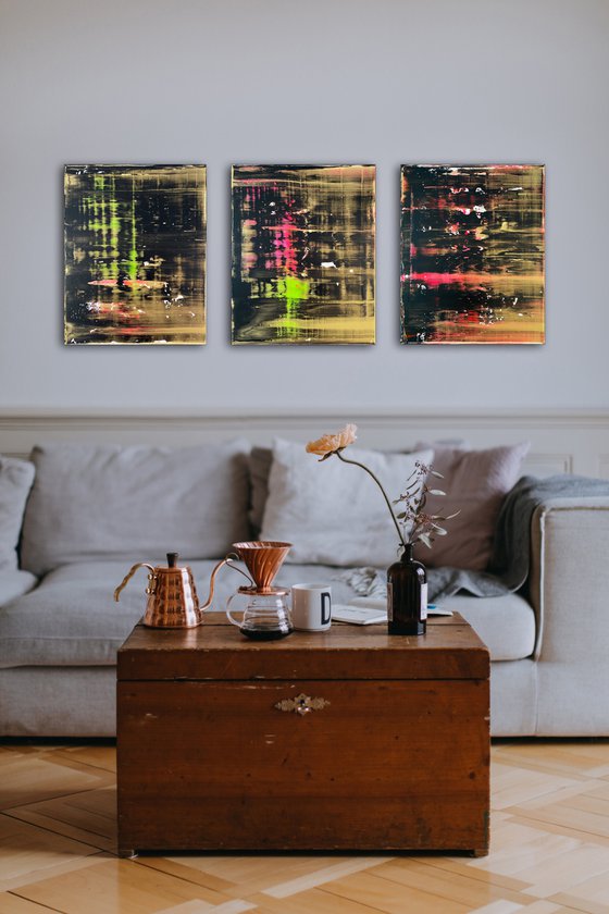 "The Night Life" - FREE USA SHIPPING + Save As A Series - Original PMS Abstract Triptych Acrylic Paintings On Canvas - 48" x 20"