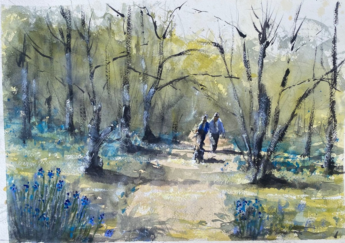 Impressionistic Watercolour , Bluebell Woodland- By Paul Mitchell, 14 X 10, Artwork For Sale On Artfinder