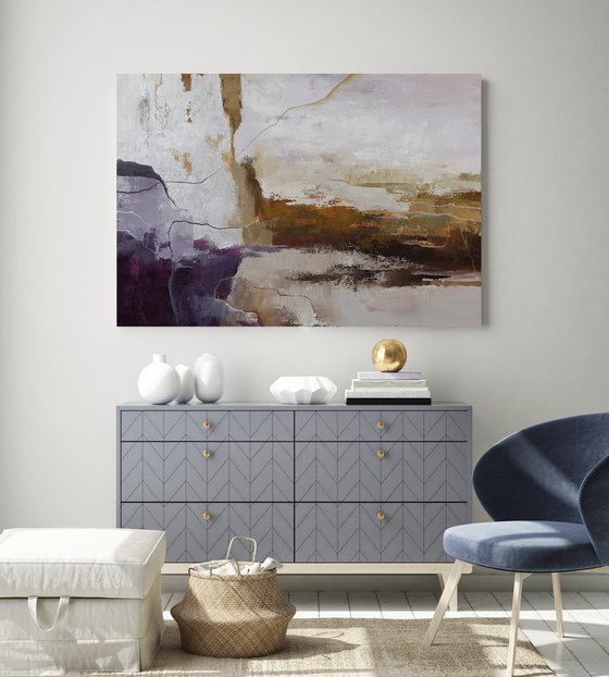 "Infinite" Purple brown silver abstract art