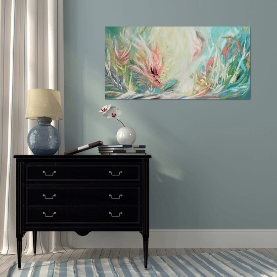 Large Abstract Flowers Acrylic Painting on Canvas with Texture. Abstract Landscape Contemporary Impressionism. Artwork for Livingroom or Bedroom