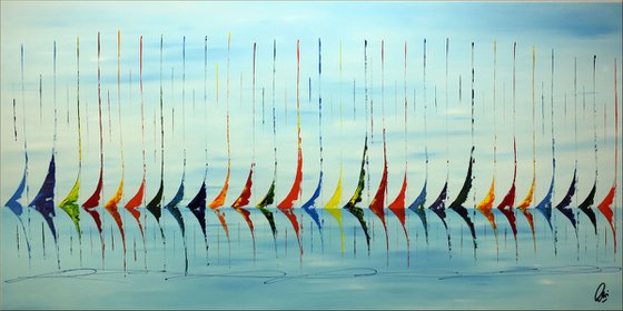 Regatta  - XXL  Abstract- Colourfull Sailboat Painting- Large Acrylic Art Canvas Wall Art Ready to hang