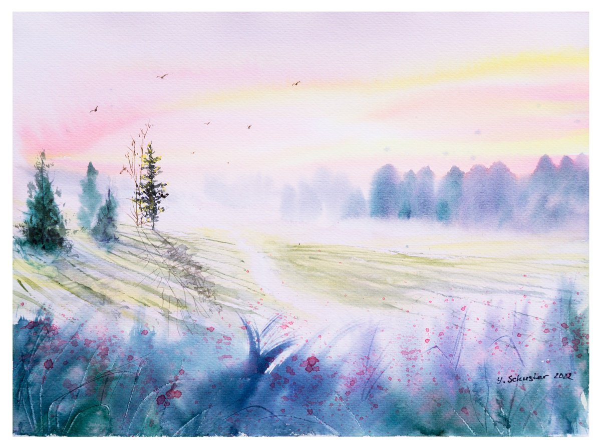 Impressionistic Landscape Watercolour By Yulia Schuster, 13 X 9", Majesty, Original Artwork