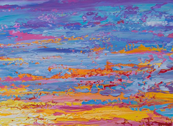 Ocean Sunset- Original Painting on Canvas, Heavy impasto seascape artwork