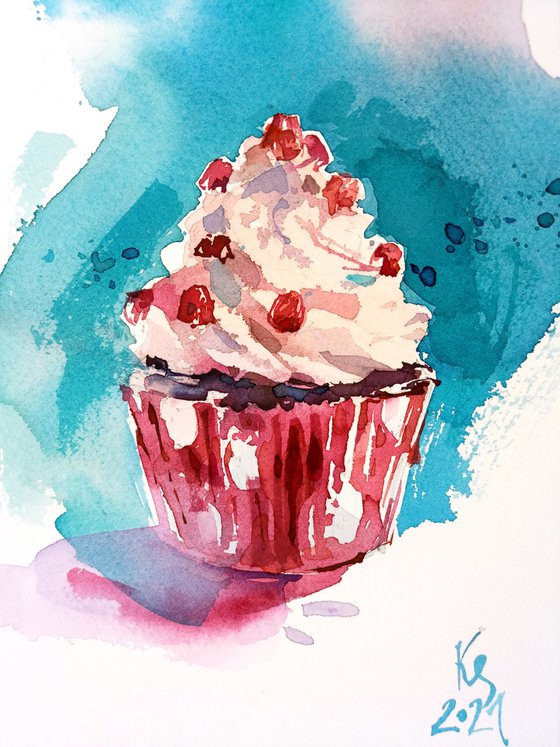 "Cake" original watercolor food illustration