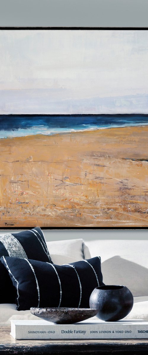 Denim Beach 30x30" 76x76cm Contemporary Art by Bo Kravchenko by Bo Kravchenko