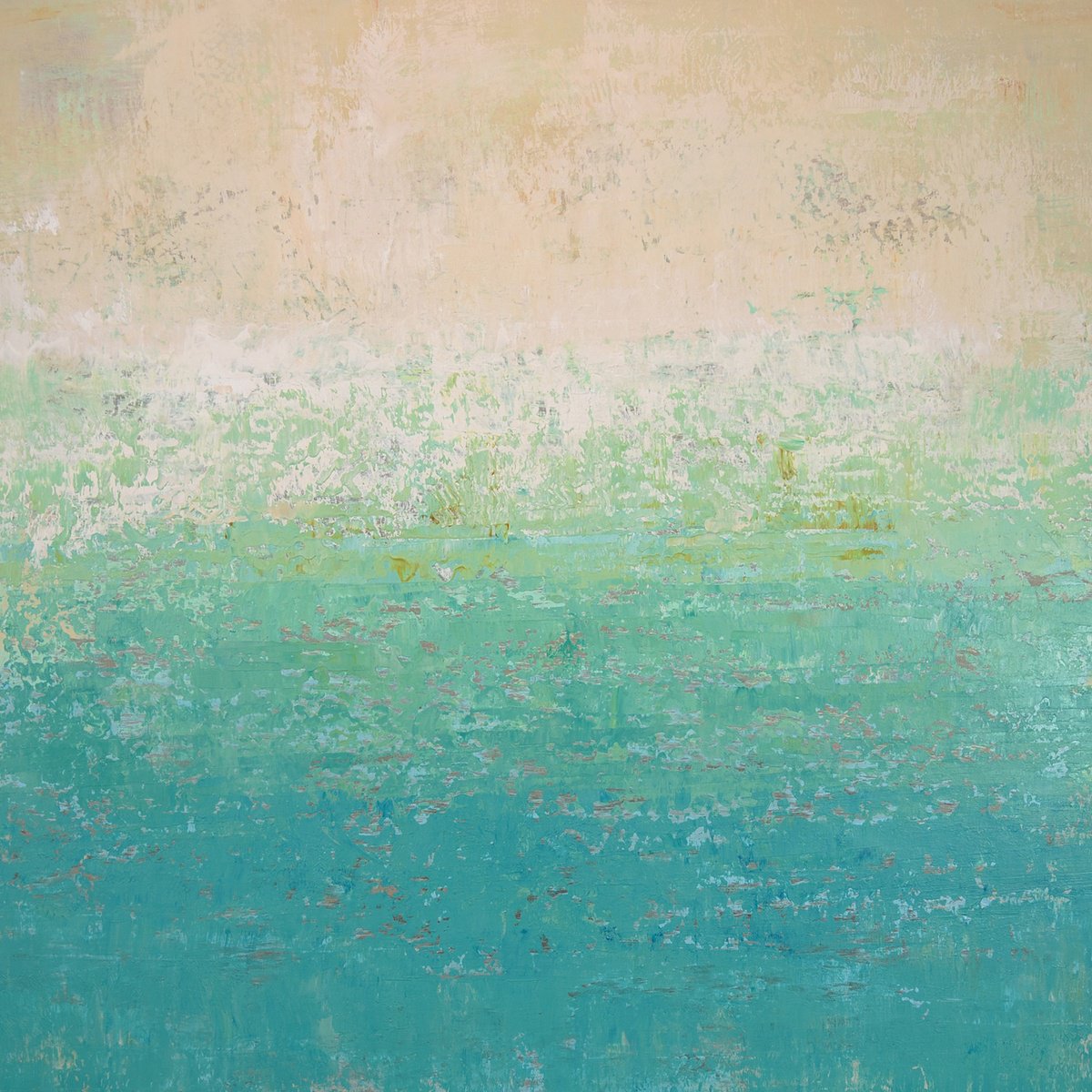 Expressive Abstract Acrylic Painting By Suzanne Vaughan, 40 X 40", Summer Aqua - Seascape, Original Artwork