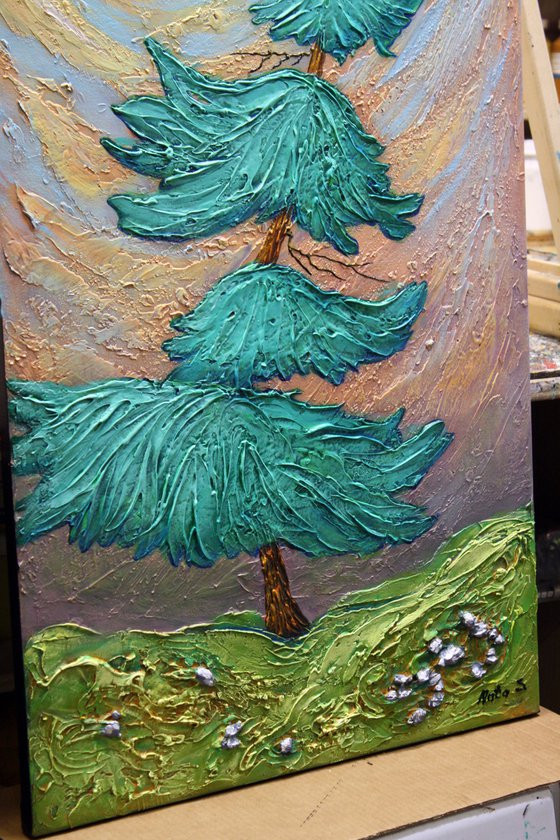 "Alone...."  Pine Tree Painting 107 x 51 cm