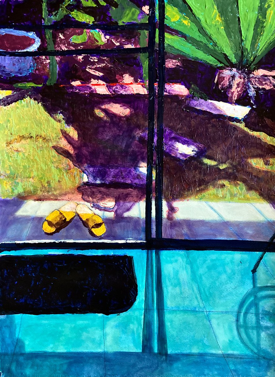 Impressionistic Botanical Acrylic Painting By John Cottee, 22 X 30, Yellow Sandals, Original Artwork