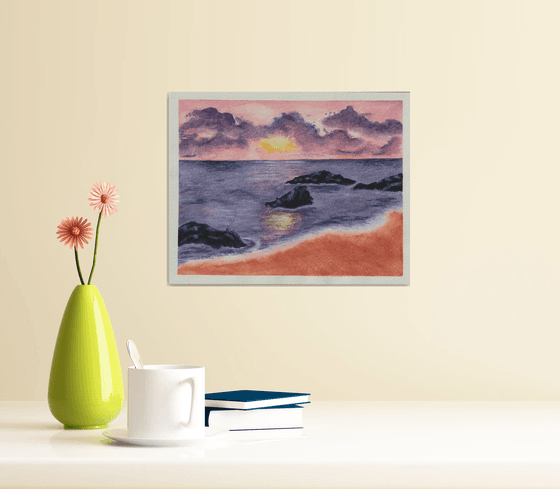 Original Watercolour 8" x 10" Seascape Painting 'Shoreline Rocks' by Stacey-Ann Cole (Unframed)