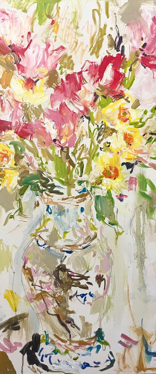 Spring flowers in an old vase. by Lilia Orlova-Holmes