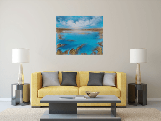 A XXL large modern semi-abstract structured mixed-media seascape painting "Awakening"