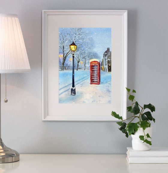 British Red Telephone Box in the Snow – Greater London