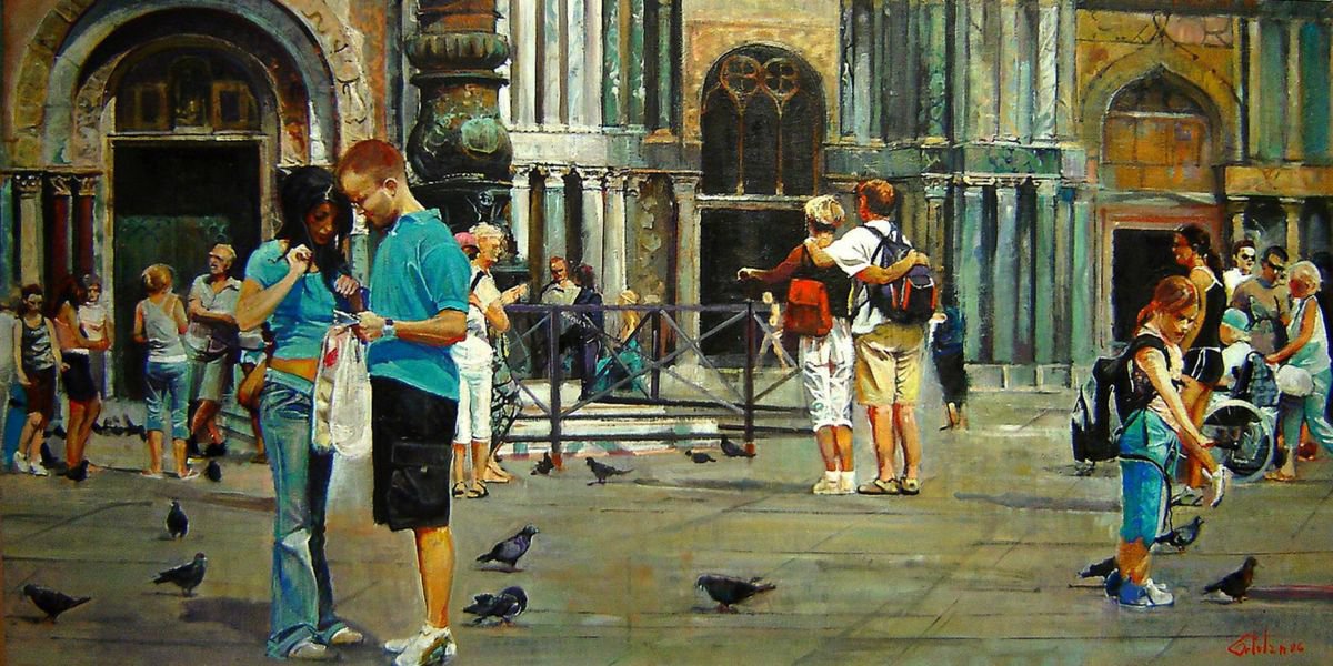 Photorealistic Oil Painting , In Piazza San Marco By Marco Ortolan, 31 X 16, Artwork For Sale On Artfinder