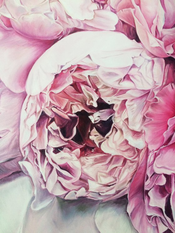 Delicate oil painting with peonies "Pink happiness" 80*70 cm